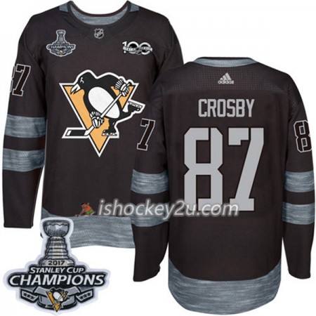 Mænd NHL Pittsburgh Penguins Trøje Sidney Crosby 87 1917-2017 100th Anniversary Adidas Sort 2017 Stanley Cup Champions Authentic